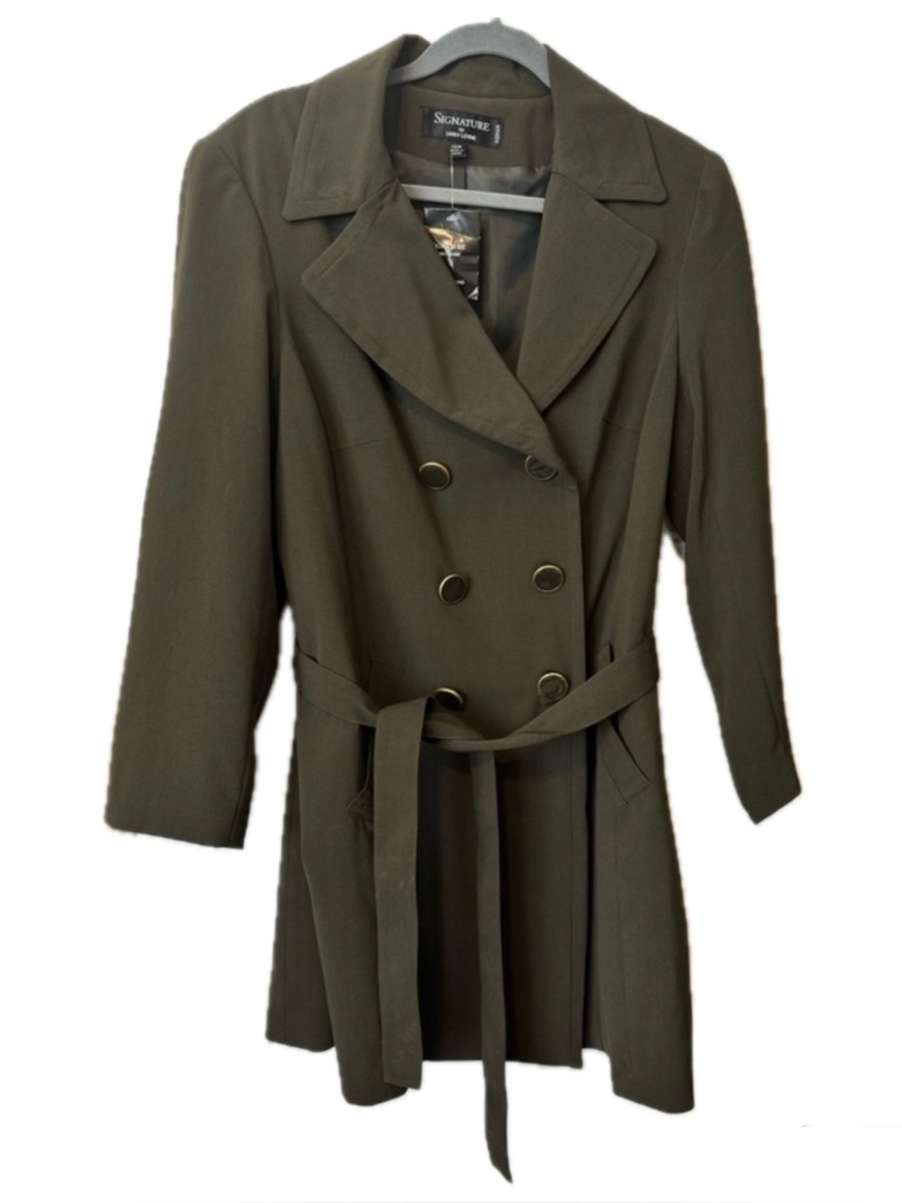 Signature by Larry Levine Olive Green Belted Trench Coat Plus Size 14W
